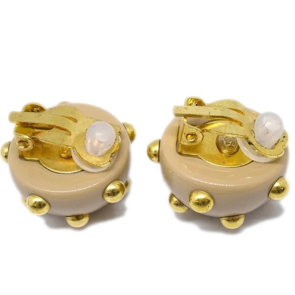 Chanel CC Logos Studs Button Earrings Beige Gold Clip-On 00A 89909 - Picture 3 of 4